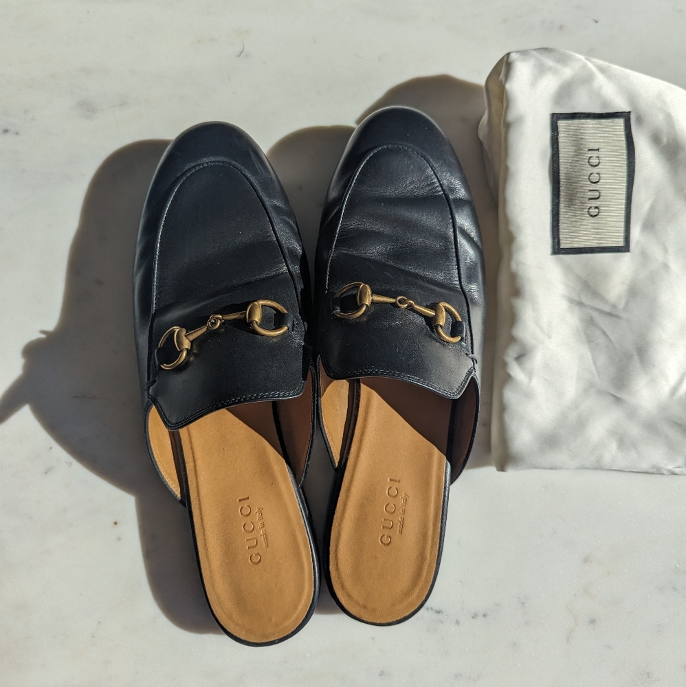 Gucci Princeton black leather backless loafers